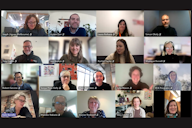 Grid of people on video call during online meeting or webinar